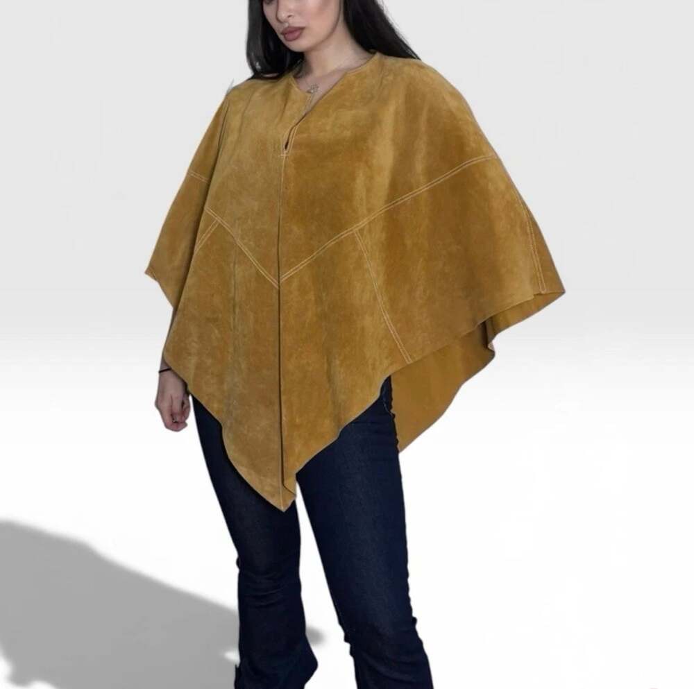 Bernardo Genuine Suede Leather Poncho Cape Poncho Camel Brown fallcore